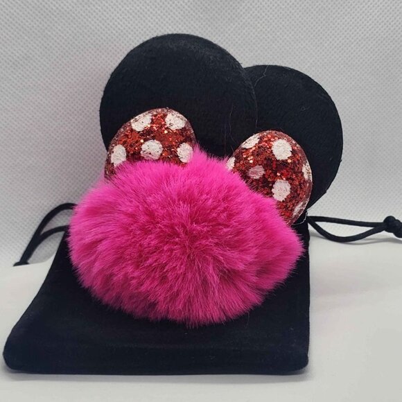 Brand NEW  DARK PINK Pom Pom Keychain - Picture 1 of 3